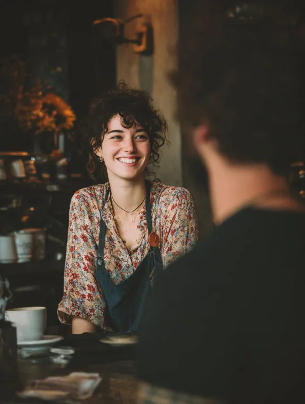 Thank you with coffee woman give a coffe