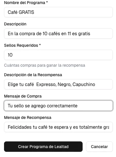 programa tarjeta de sellos